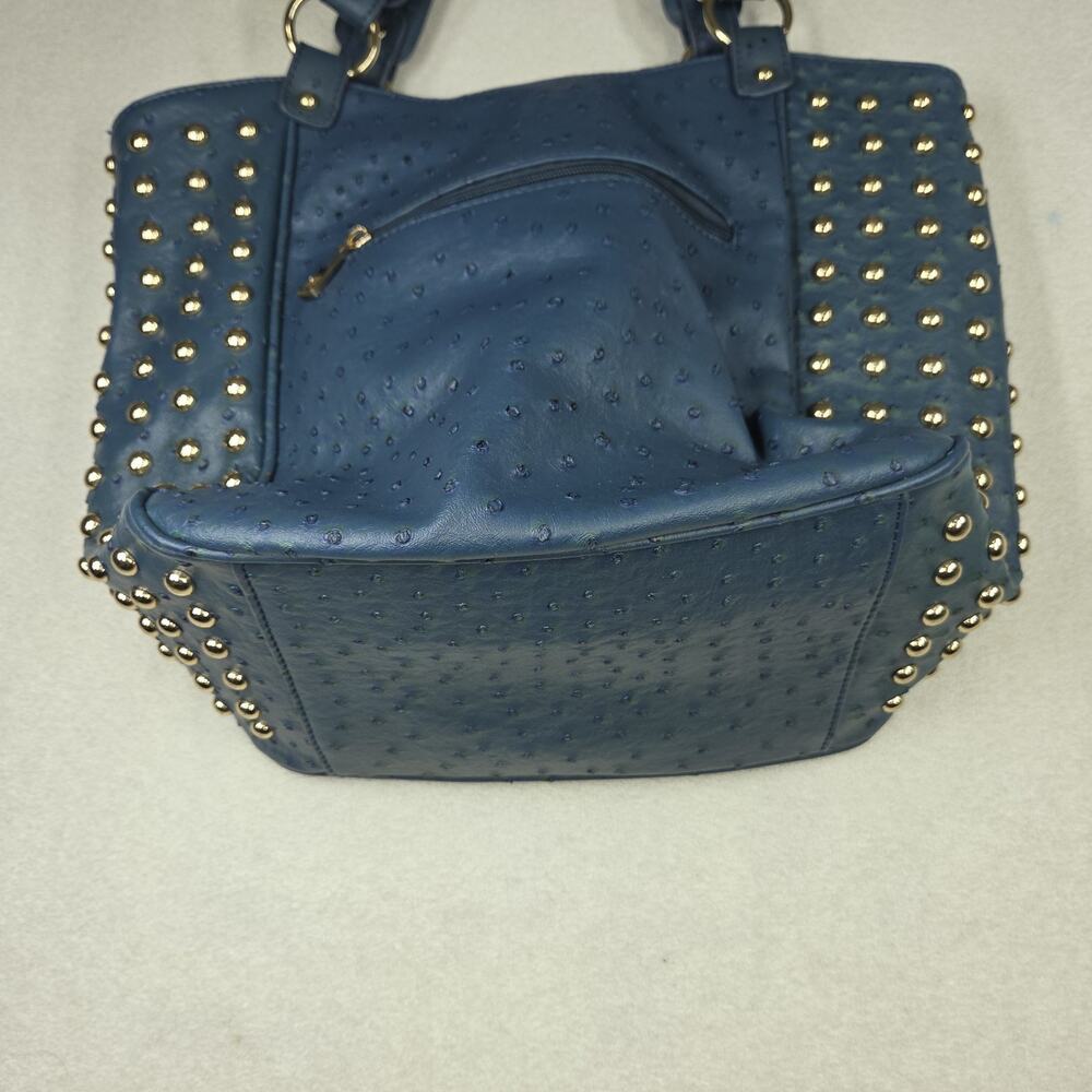 Vtg Expressions NYC Bag Purse Womens Blue Faux Ostrich Tote Hobo 2000s y2k - Picture 10 of 14